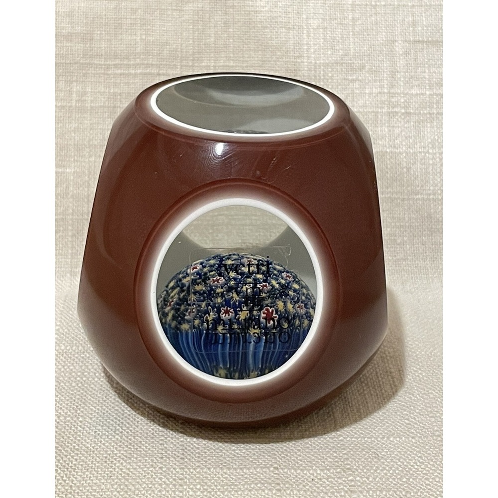 Large Murano Art Glass Double Overlay 6 Faceted Mellifiori Paperweight Burgundy - Picture 7 of 13